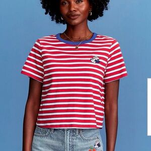 Old Navy x Disney Striped Minnie Mouse Cropped Tee T Shirt Size L Cotton Preppy